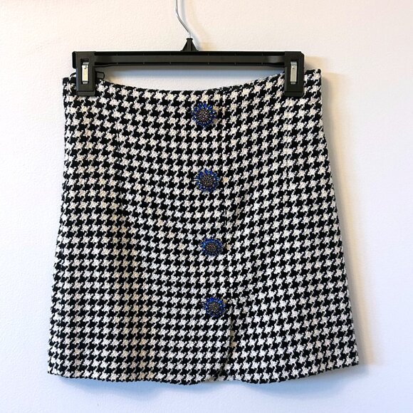 UTERQÜE Tweed Style Checkerboard Skirt With, Size XS/24 - Picture 1 of 5